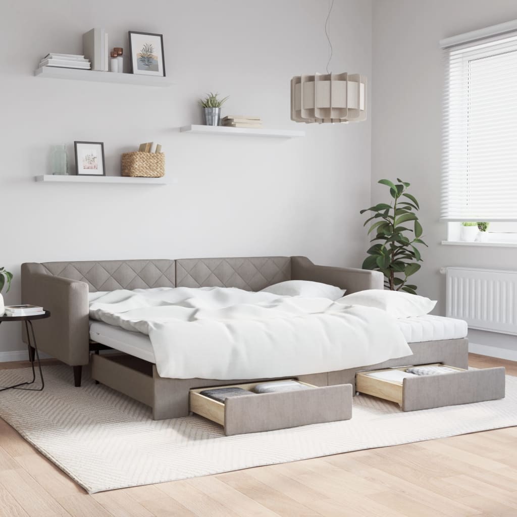 vidaXL Rozkladacia denná posteľ so zásuvkami sivohnedá 100x200cm látka