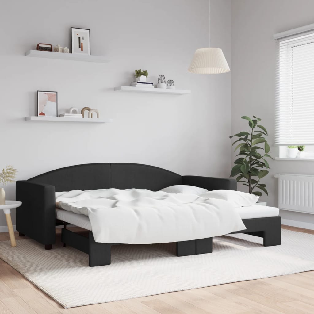 vidaXL Denná posteľ s rozkladacou posteľou čierna 90x190 cm látka