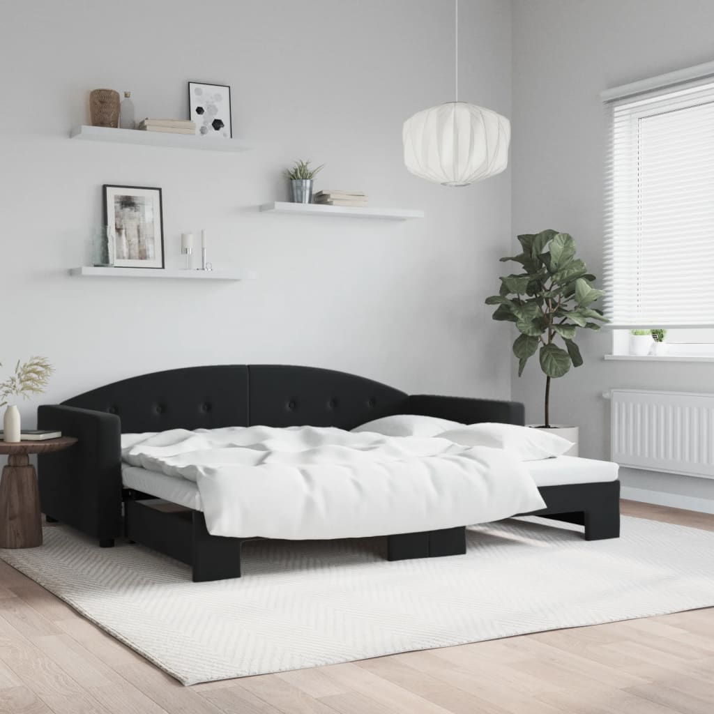 vidaXL Denná posteľ s rozkladacou posteľou čierna 90x190 cm zamat