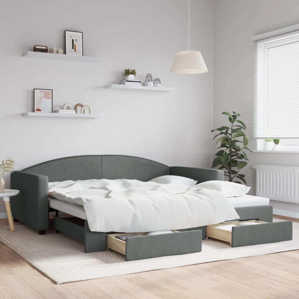 vidaXL Rozkladacia denná posteľ so zásuvkami tmavosivá 100x200cm látka
