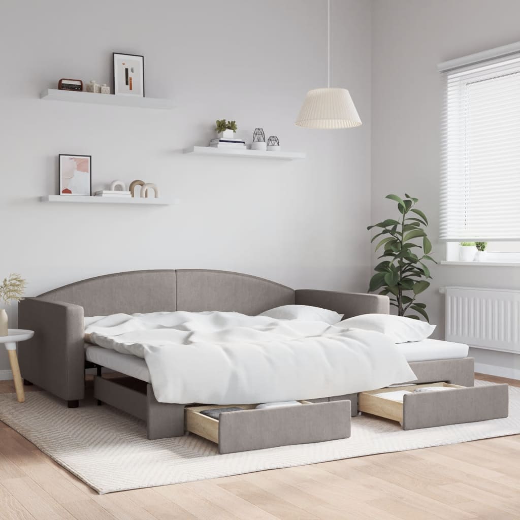 vidaXL Rozkladacia denná posteľ so zásuvkami sivohnedá 100x200cm látka