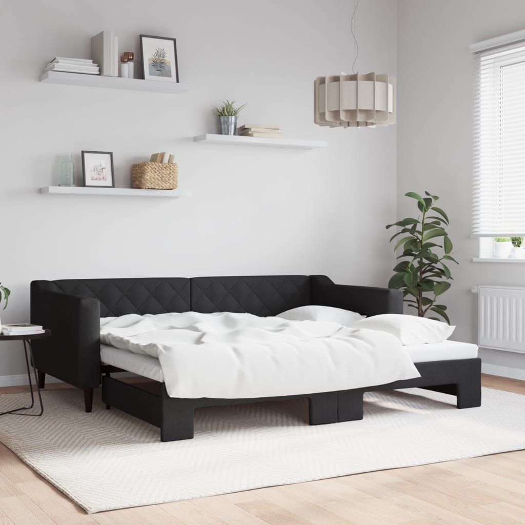 vidaXL Denná posteľ s rozkladacou posteľou čierna 90x190 cm látka