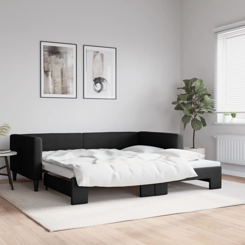 vidaXL Denná posteľ s rozkladacou posteľou čierna 100x200 cm látka