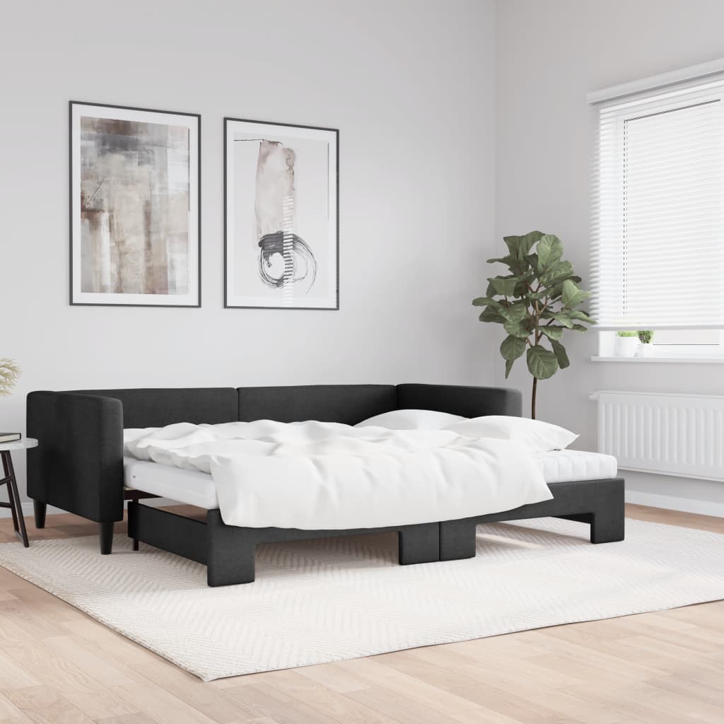 vidaXL Rozkladacia denná posteľ s matracmi čierna 90x200 cm látka