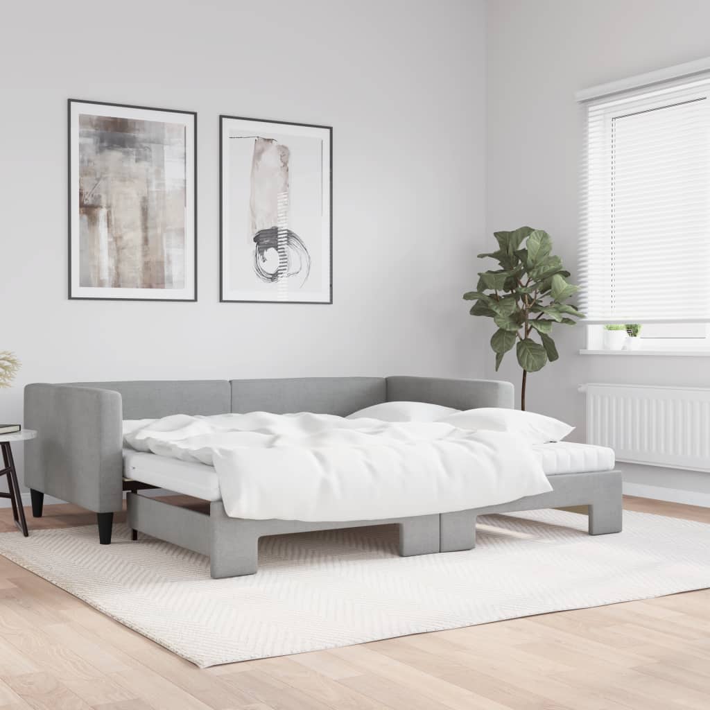 vidaXL Rozkladacia denná posteľ s matracmi bledosivá 100x200 cm látka