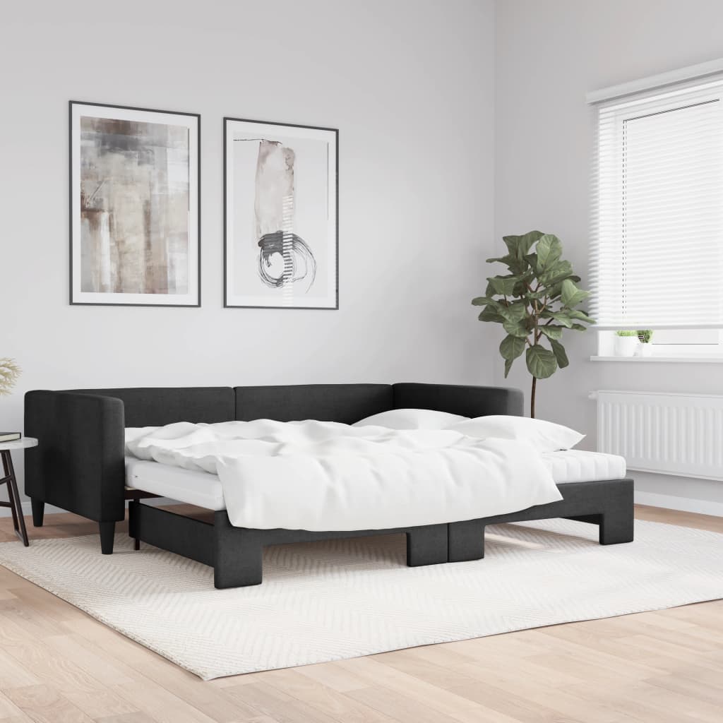vidaXL Rozkladacia denná posteľ s matracmi čierna 100x200 cm látka