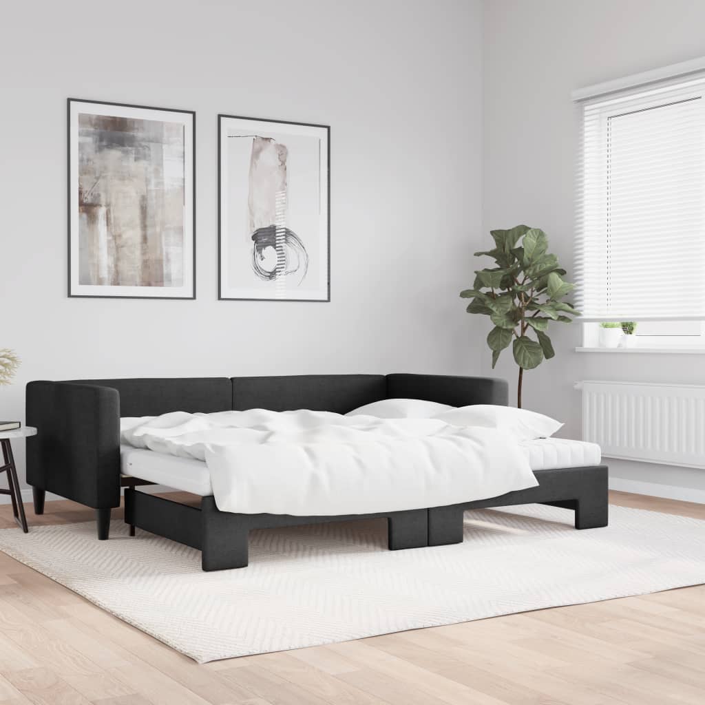 vidaXL Rozkladacia denná posteľ s matracmi čierna 90x190 cm látka