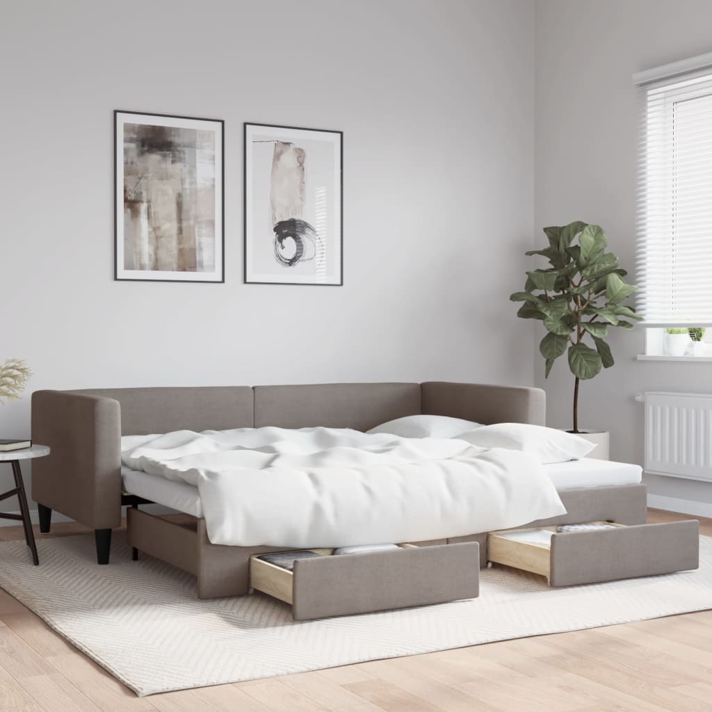 vidaXL Rozkladacia denná posteľ so zásuvkami sivohnedá 90x200 cm látka