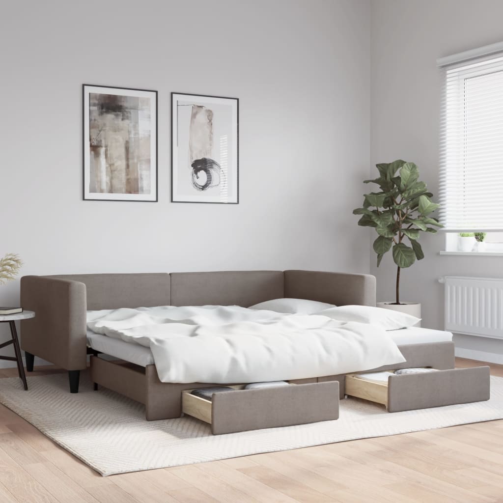 vidaXL Rozkladacia denná posteľ so zásuvkami sivohnedá 100x200cm látka