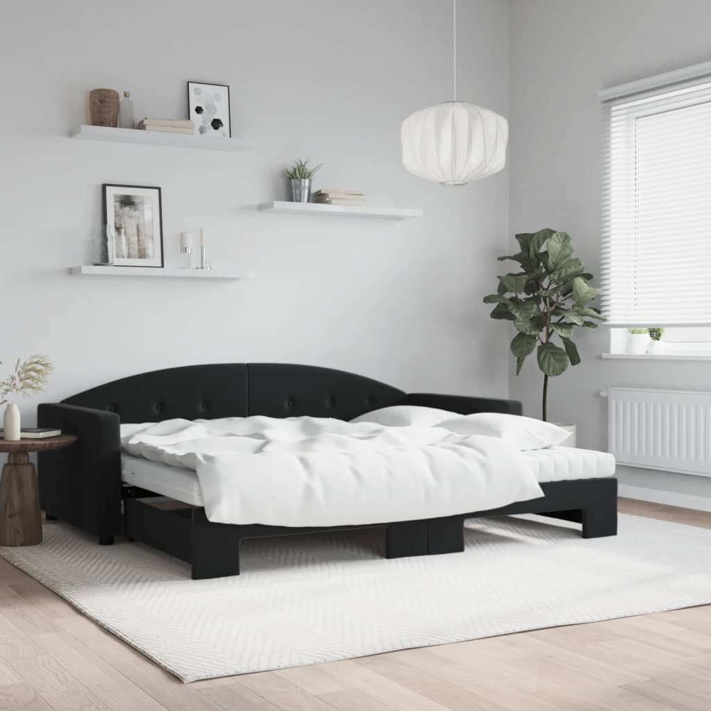 vidaXL Rozkladacia denná posteľ s matracmi čierna 90x190 cm zamat