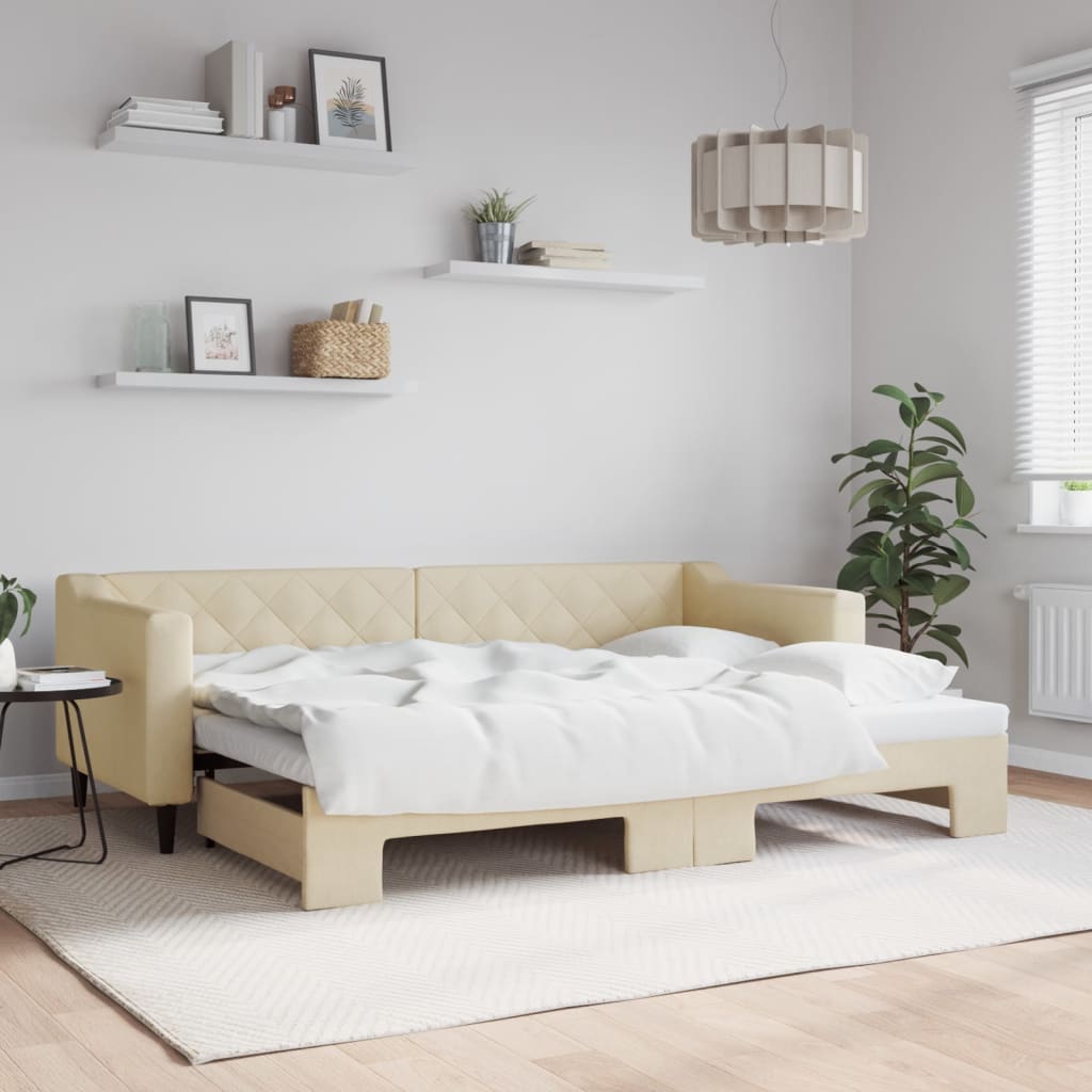 vidaXL Denná posteľ s rozkladacou posteľou krémová 80x200 cm látka