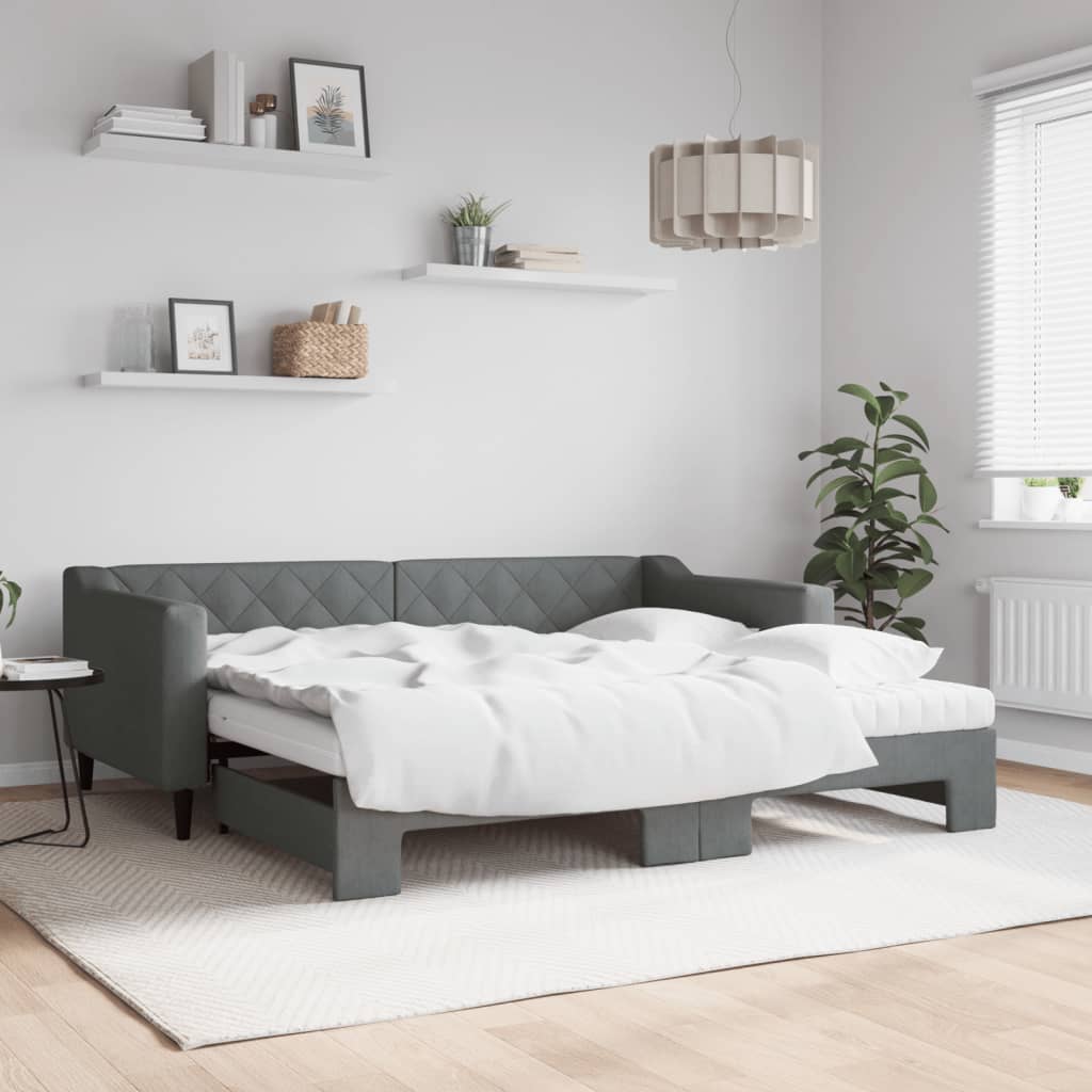vidaXL Rozkladacia denná posteľ s matracmi tmavosivá 90x190 cm látka