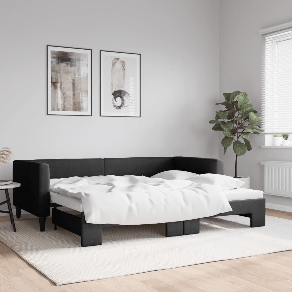 vidaXL Denná posteľ s rozkladacou posteľou čierna 90x200 cm látka