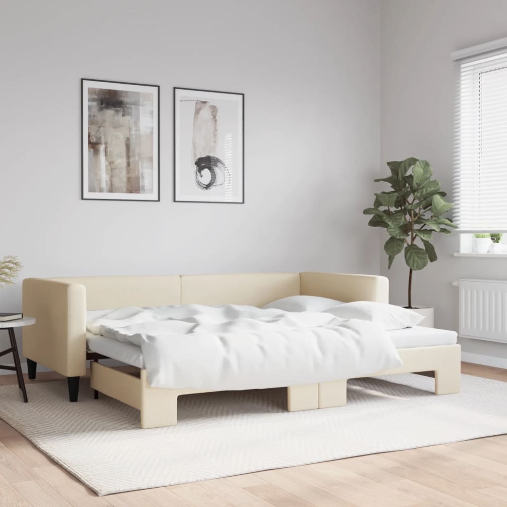 vidaXL Denná posteľ s rozkladacou posteľou krémová 90x200 cm látka