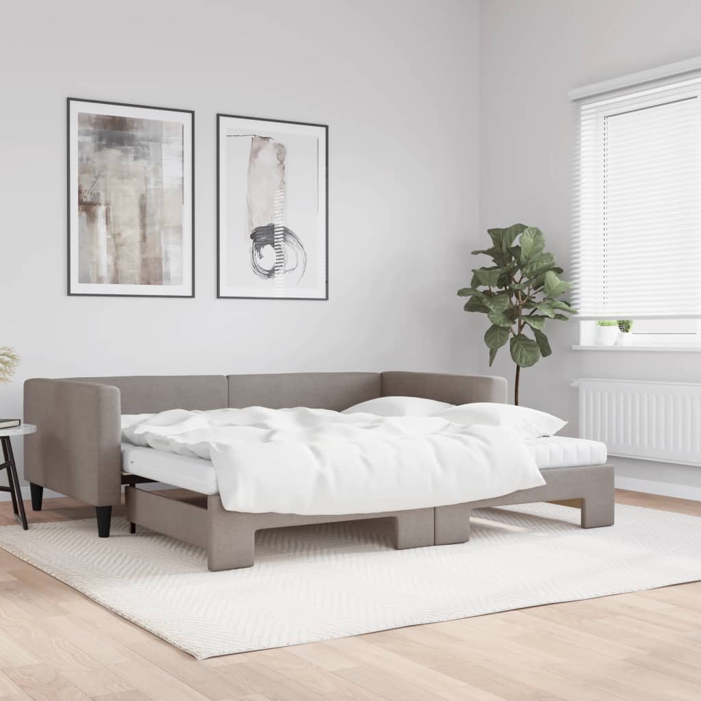 vidaXL Rozkladacia denná posteľ s matracmi sivohnedá 100x200 cm látka