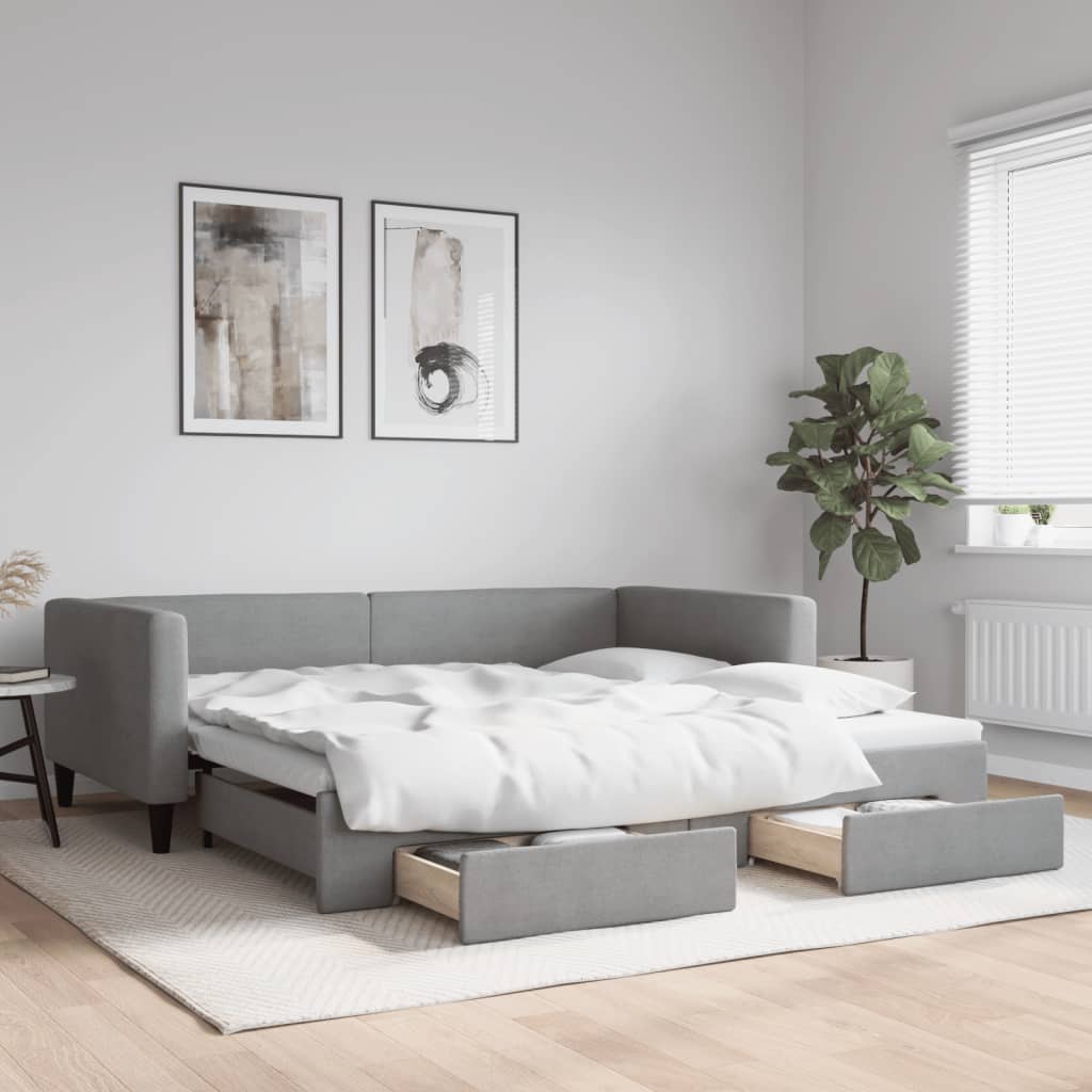 vidaXL Rozkladacia denná posteľ so zásuvkami bledosivá 100x200cm látka