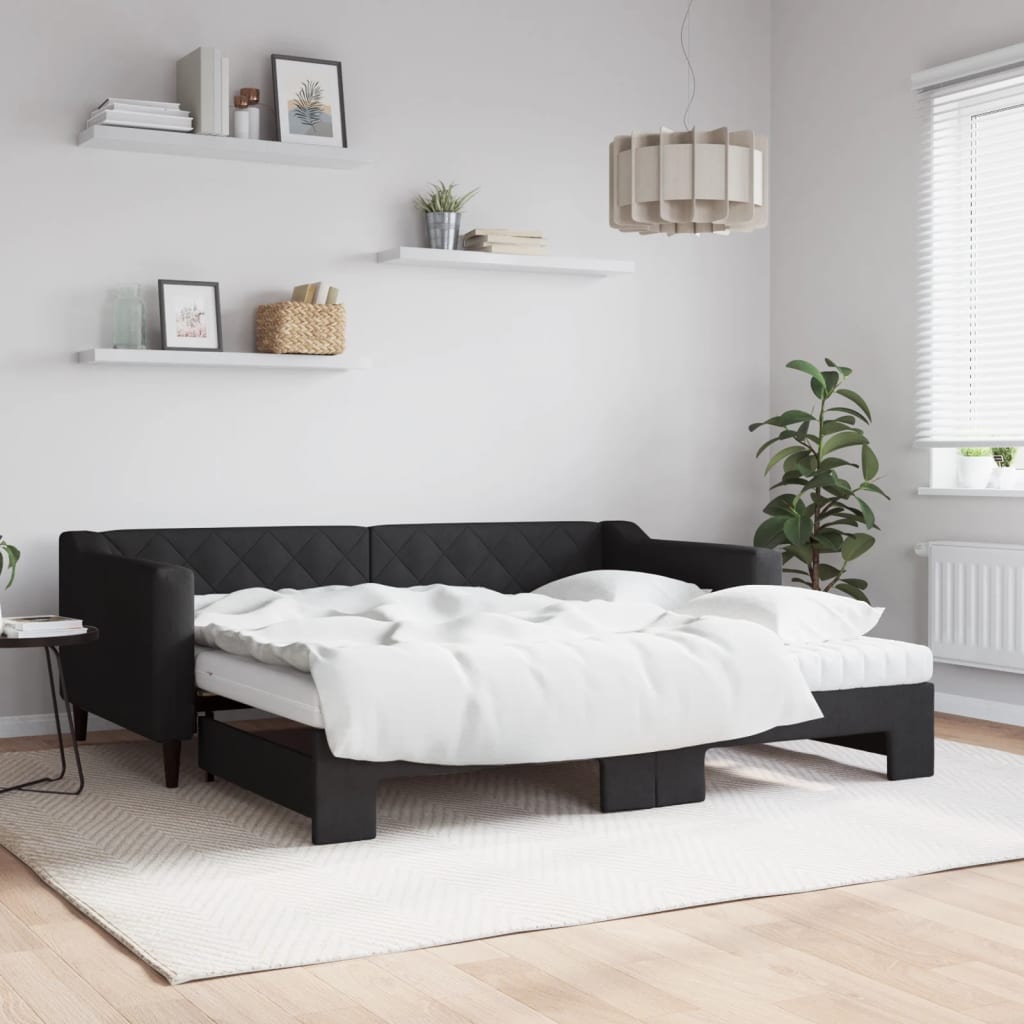 vidaXL Rozkladacia denná posteľ s matracmi čierna 90x190 cm látka