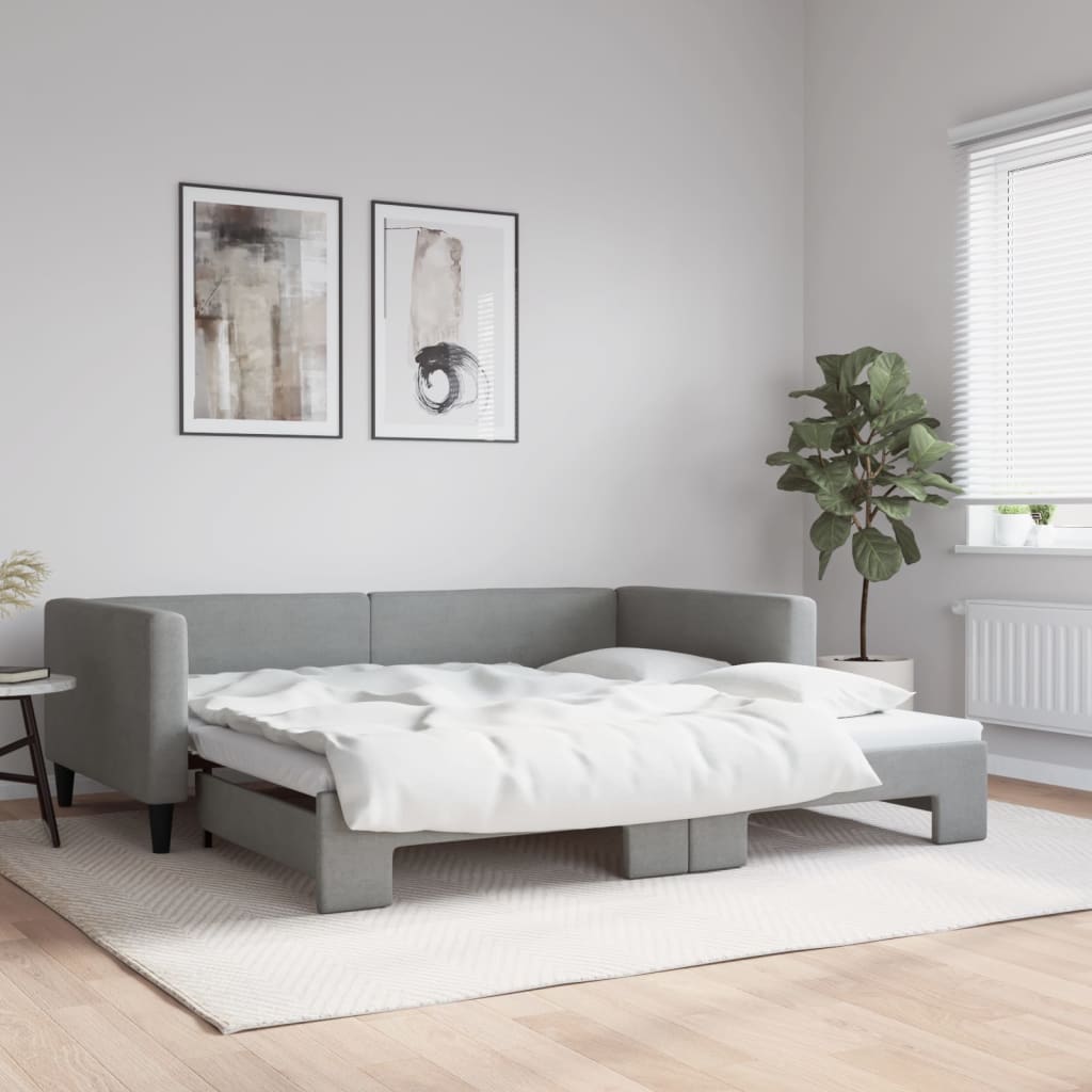 vidaXL Denná posteľ s rozkladacou posteľou bledosivá 100x200 cm látka