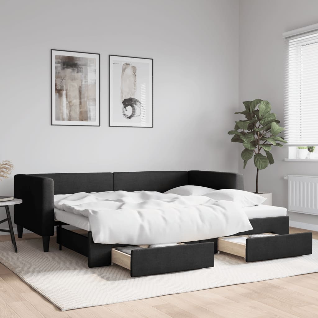 vidaXL Rozkladacia denná posteľ so zásuvkami čierna 90x190 cm látka