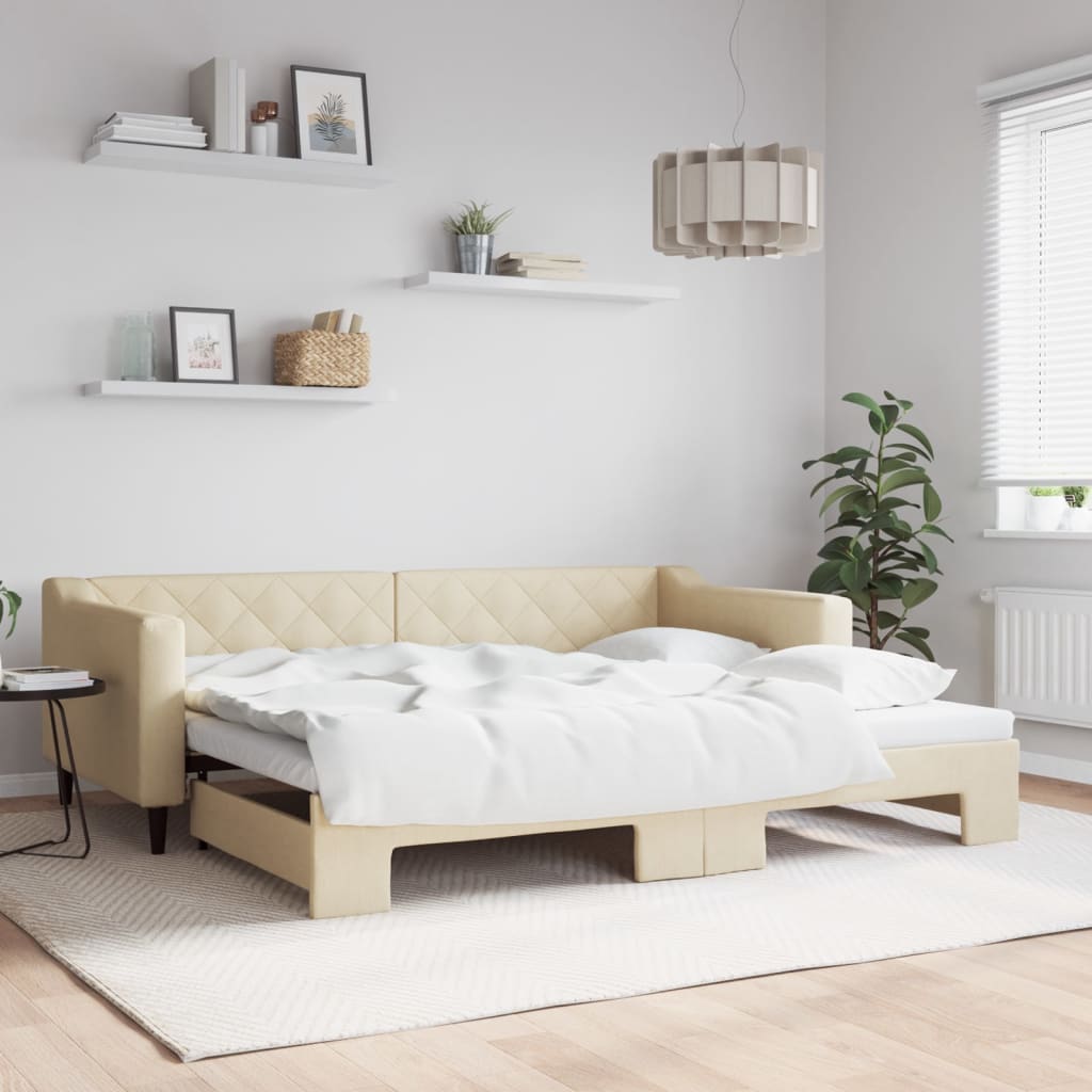 vidaXL Denná posteľ s rozkladacou posteľou krémová 90x200 cm látka