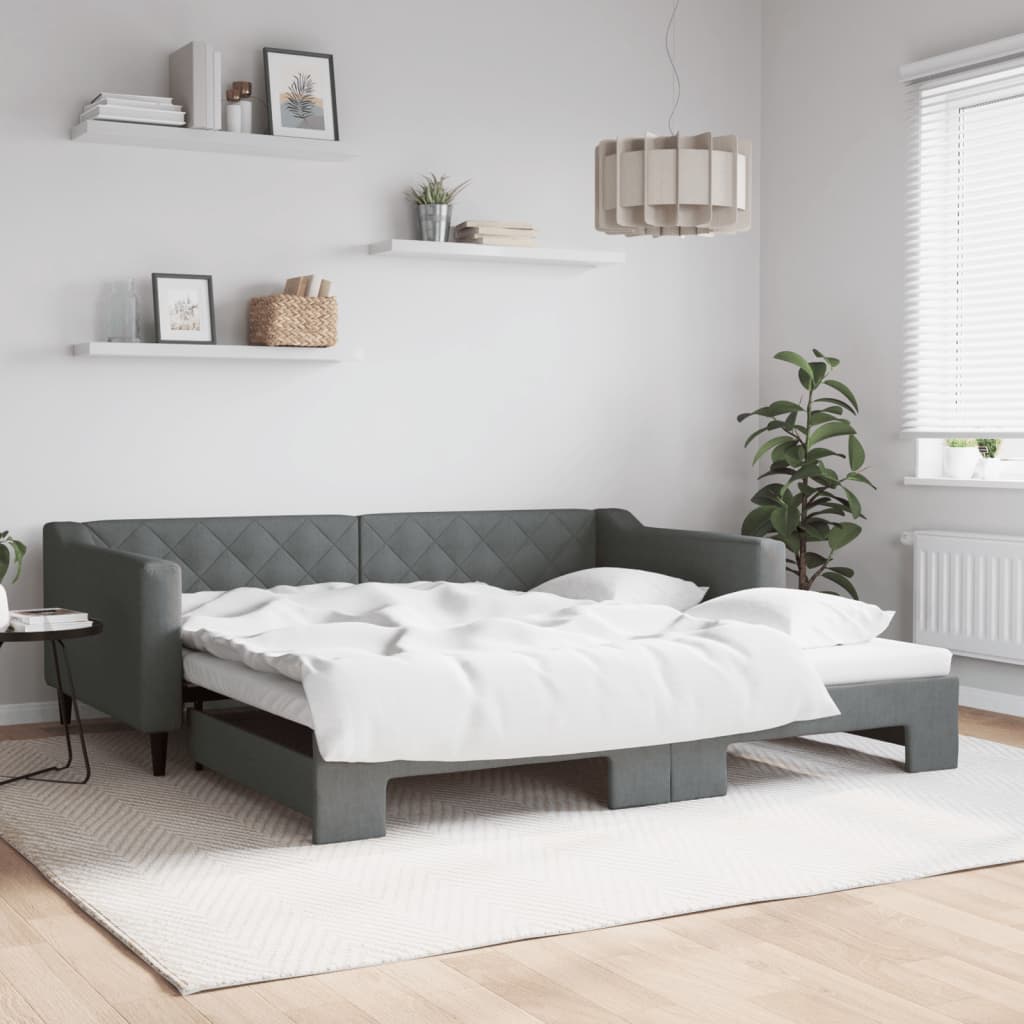 vidaXL Denná posteľ s rozkladacou posteľou tmavosivá 100x200 cm látka