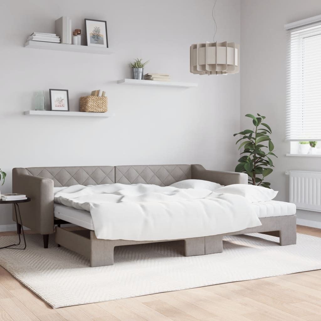 vidaXL Rozkladacia denná posteľ s matracmi sivohnedá 90x200 cm látka