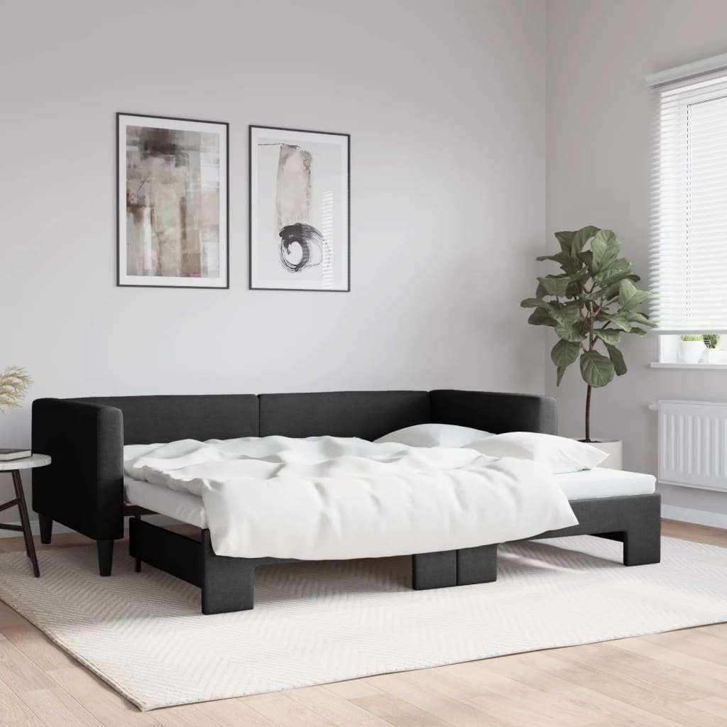 vidaXL Denná posteľ s rozkladacou posteľou čierna 90x190 cm látka