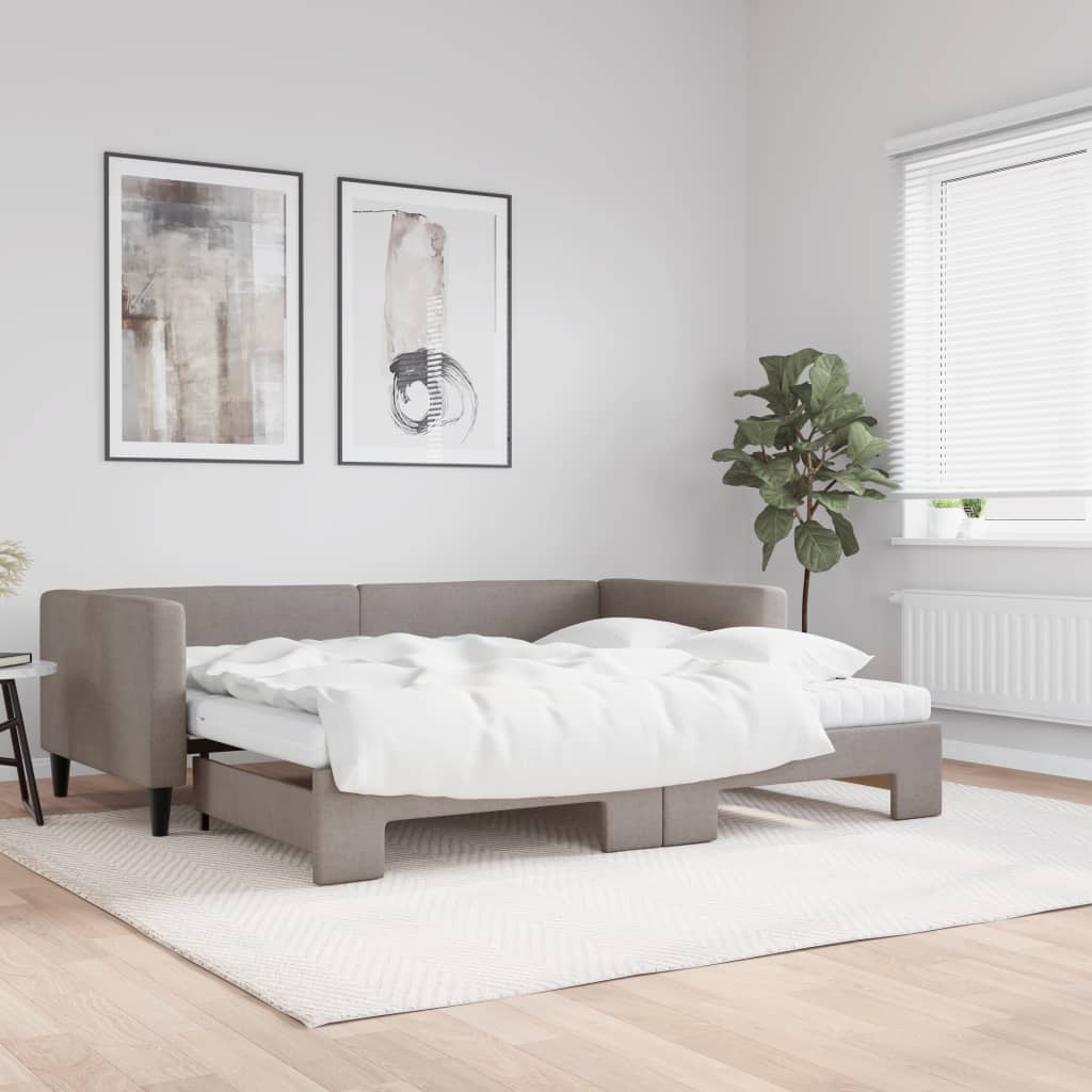 vidaXL Rozkladacia denná posteľ s matracmi sivohnedá 90x200 cm látka