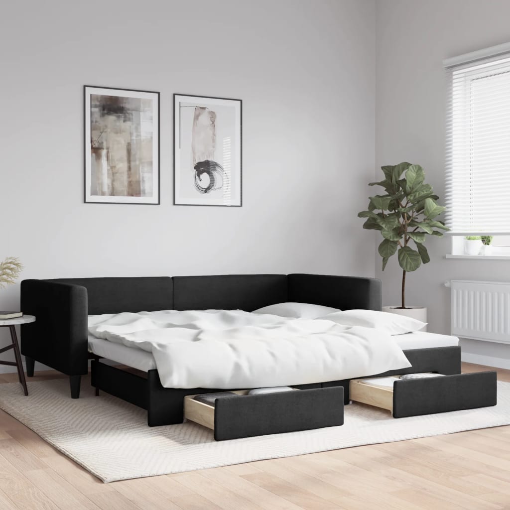 vidaXL Rozkladacia denná posteľ so zásuvkami čierna 100x200 cm látka
