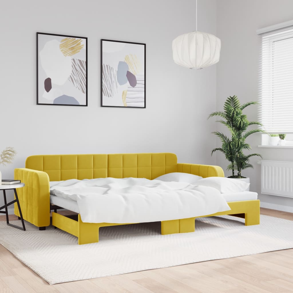 vidaXL Denná posteľ s rozkladacou posteľou žltá 80x200 cm zamat
