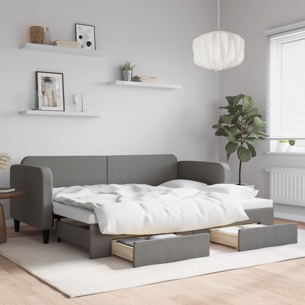 vidaXL Rozkladacia denná posteľ so zásuvkami tmavosivá 80x200 cm látka