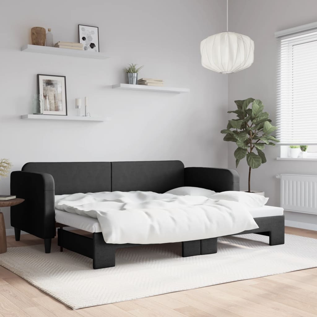 vidaXL Denná posteľ s rozkladacou posteľou čierna 80x200 cm látka