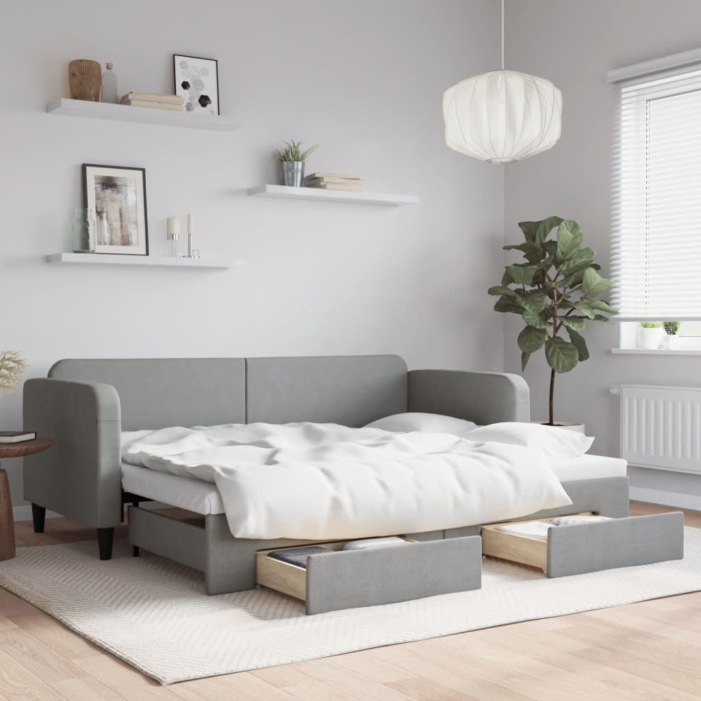 vidaXL Rozkladacia denná posteľ so zásuvkami bledosivá 80x200 cm látka