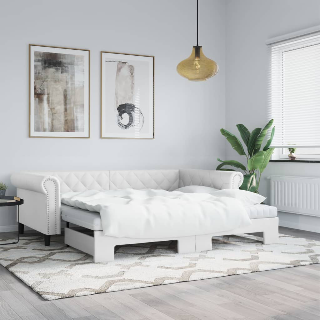 vidaXL Rozkladacia denná posteľ biela 90x200 cm umelá koža