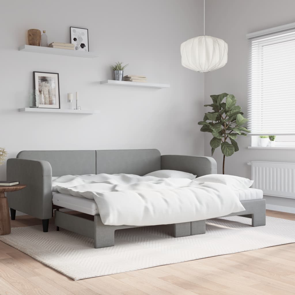 vidaXL Rozkladacia denná posteľ s matracmi bledosivá 100x200 cm látka