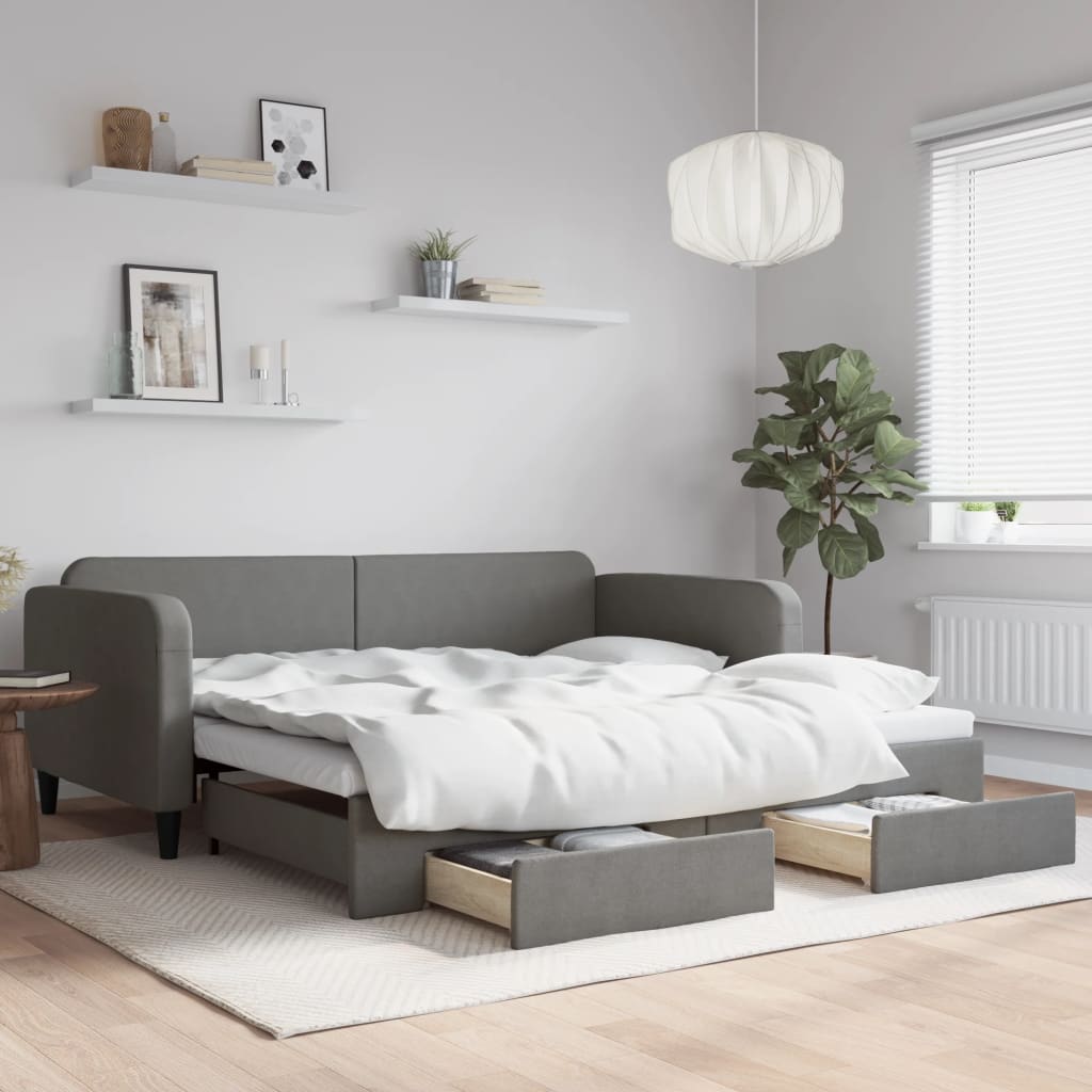 vidaXL Rozkladacia denná posteľ so zásuvkami tmavosivá 100x200cm látka