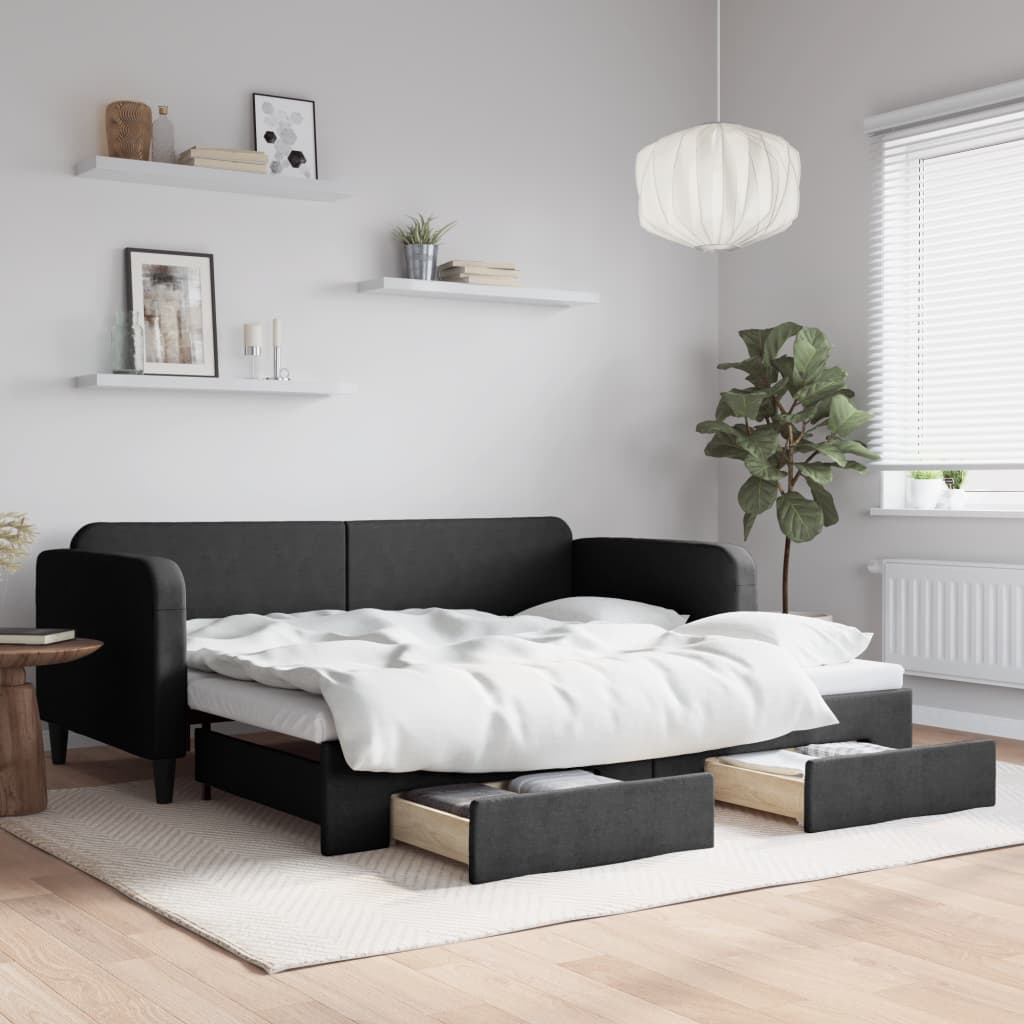 vidaXL Rozkladacia denná posteľ so zásuvkami čierna 90x190 cm látka
