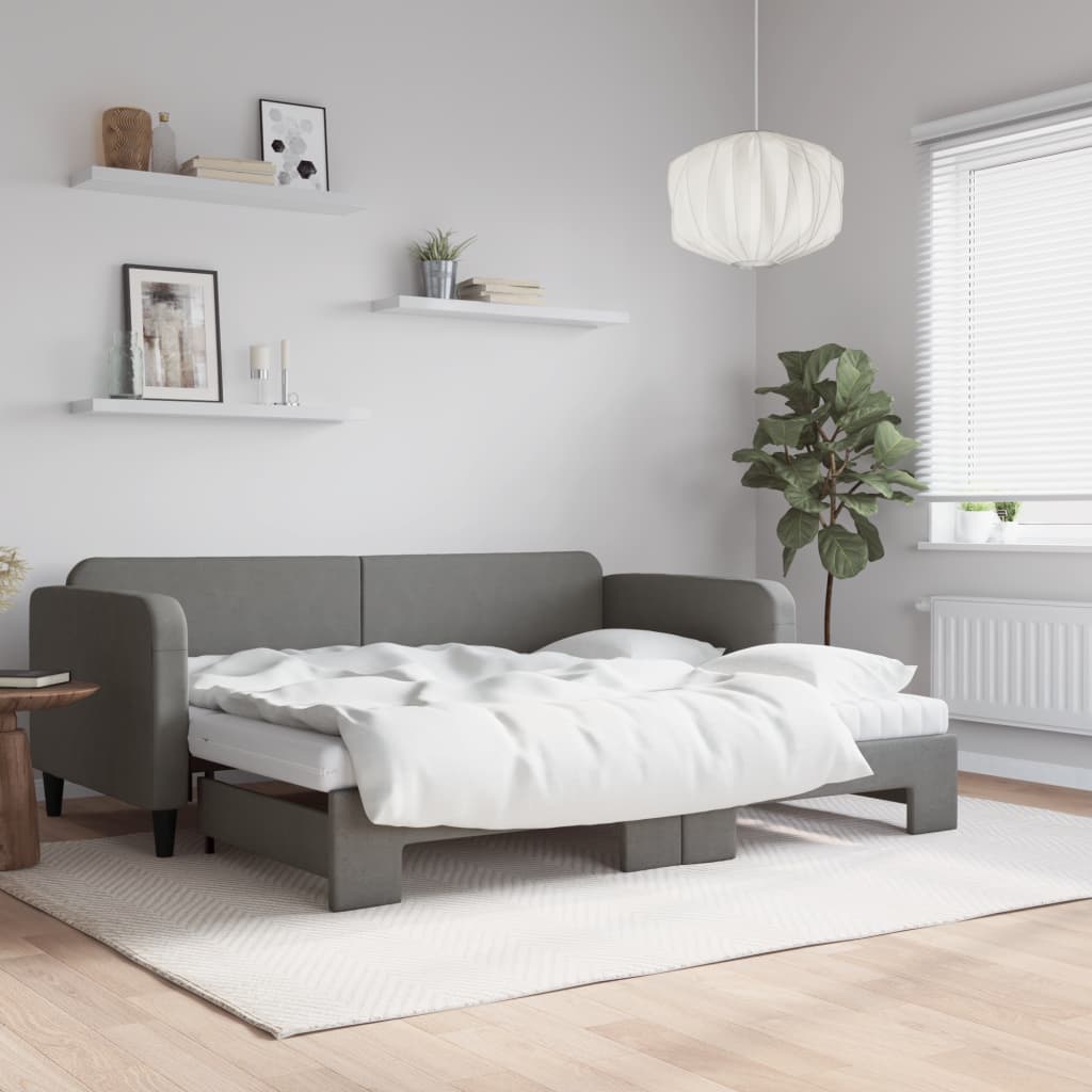 vidaXL Rozkladacia denná posteľ s matracmi tmavosivá 90x190 cm látka