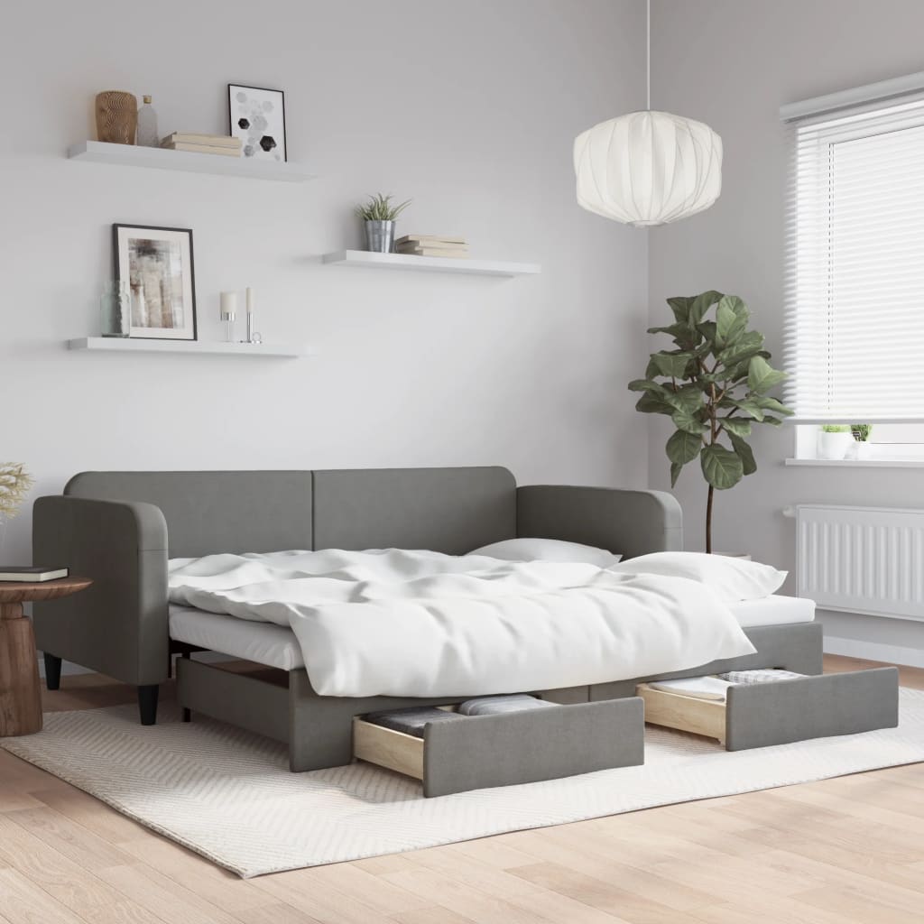 vidaXL Rozkladacia denná posteľ so zásuvkami tmavosivá 90x190 cm látka