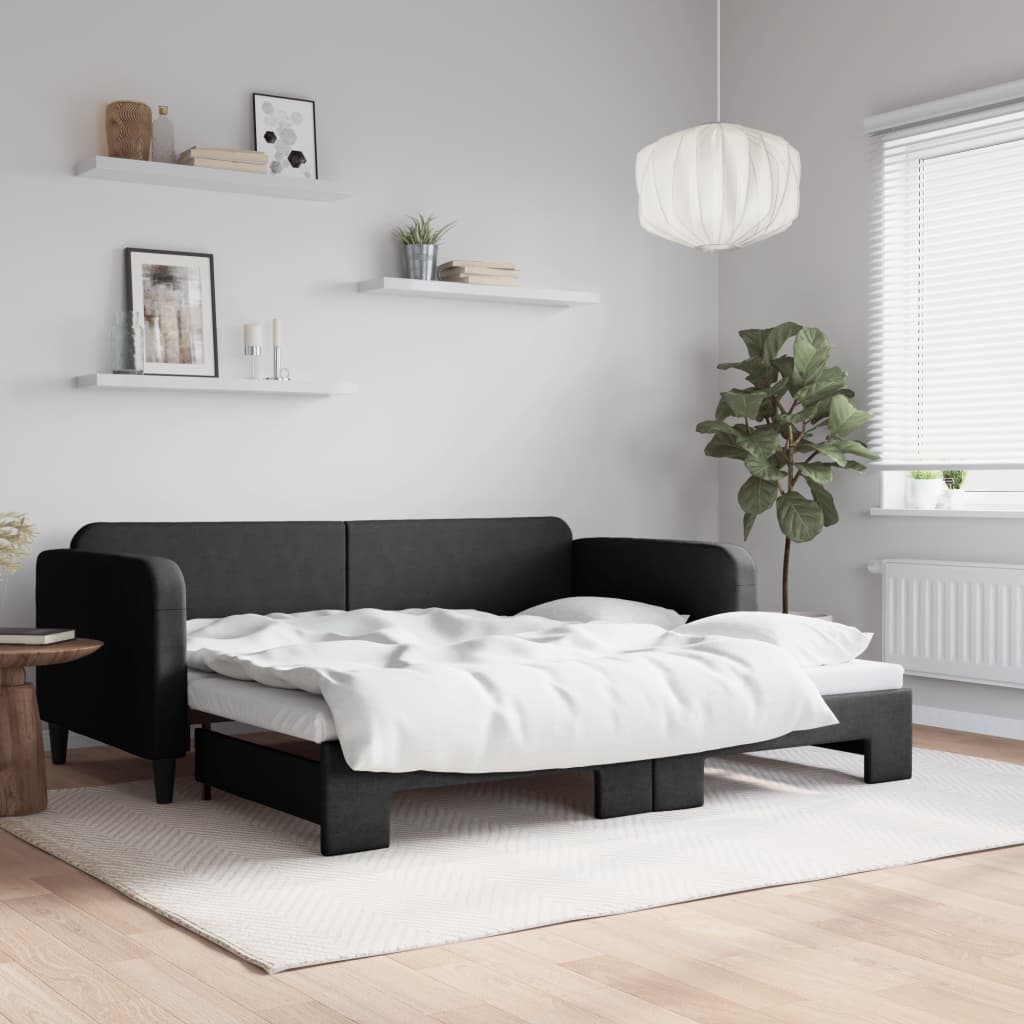 vidaXL Denná posteľ s rozkladacou posteľou čierna 90x190 cm látka