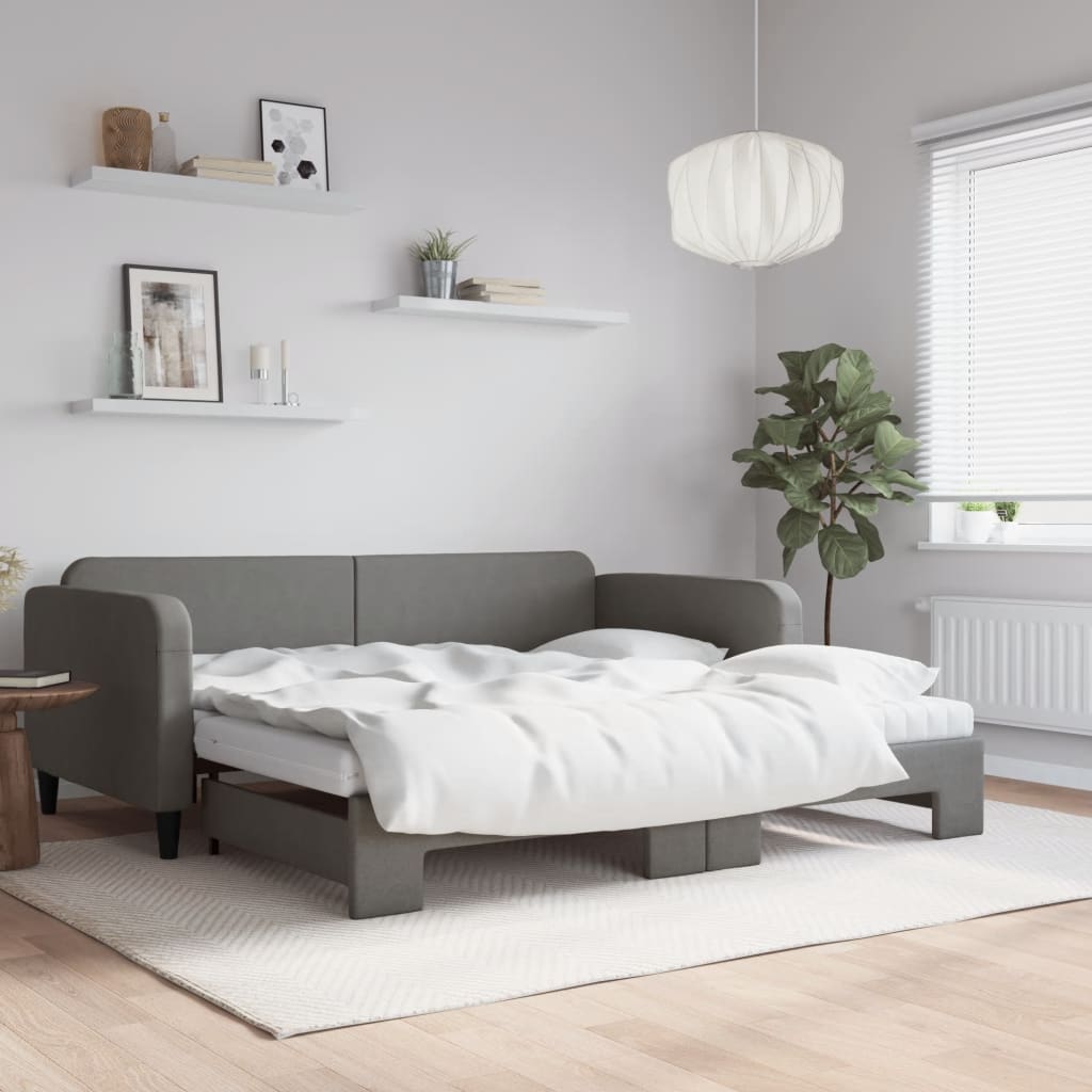 vidaXL Rozkladacia denná posteľ s matracmi tmavosivá 100x200 cm látka