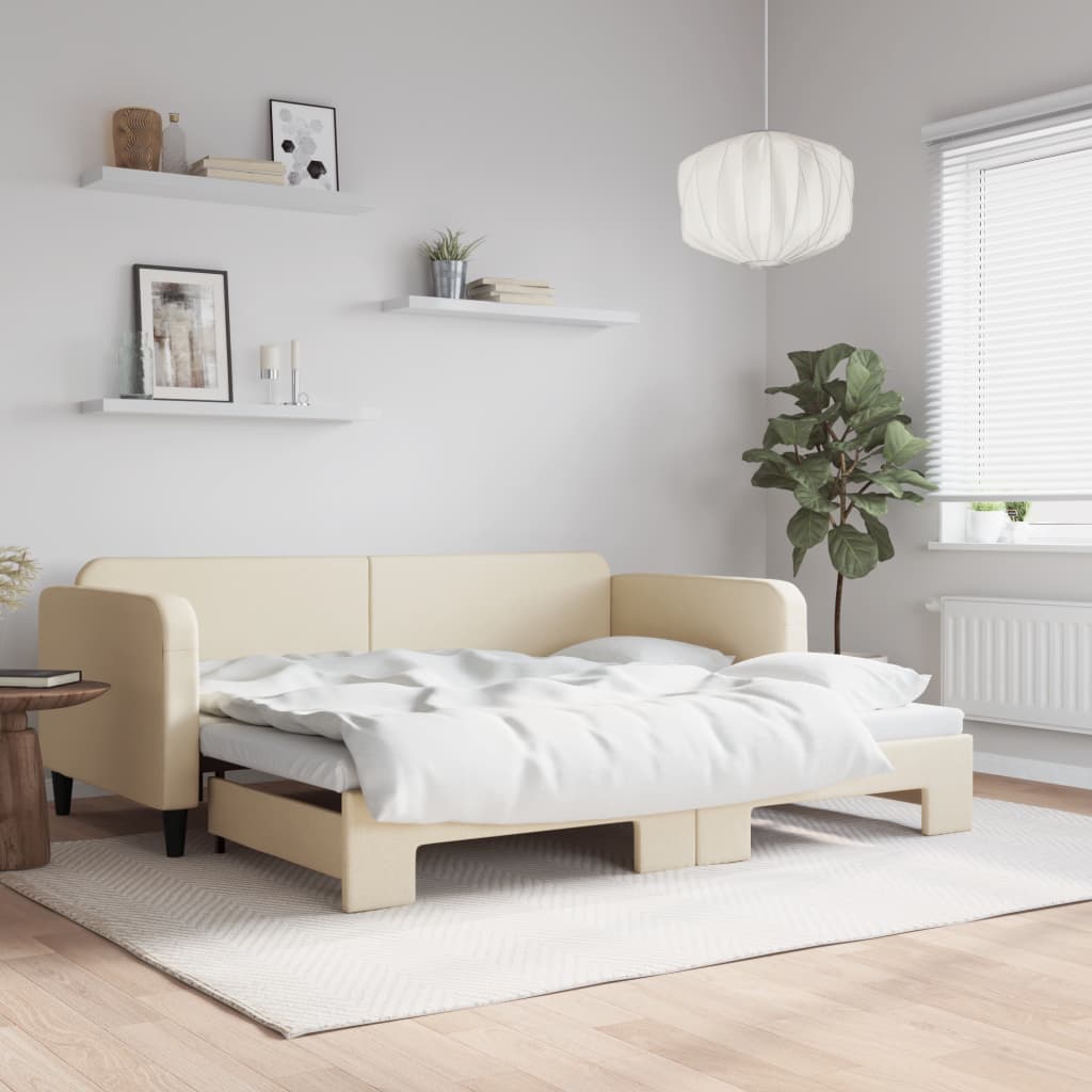 vidaXL Denná posteľ s rozkladacou posteľou krémová 90x200 cm látka