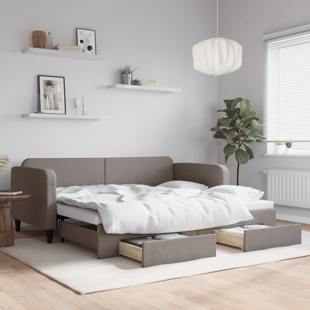 vidaXL Rozkladacia denná posteľ so zásuvkami sivohnedá 90x200 cm látka