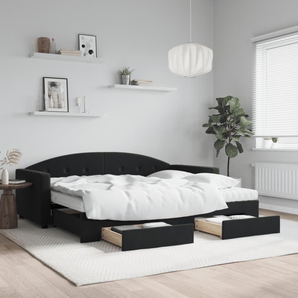 vidaXL Rozkladacia denná posteľ so zásuvkami čierna 90x190 cm zamat