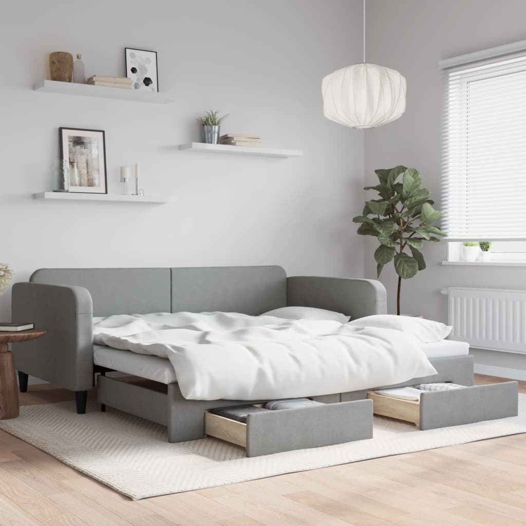 vidaXL Rozkladacia denná posteľ so zásuvkami bledosivá 100x200cm látka