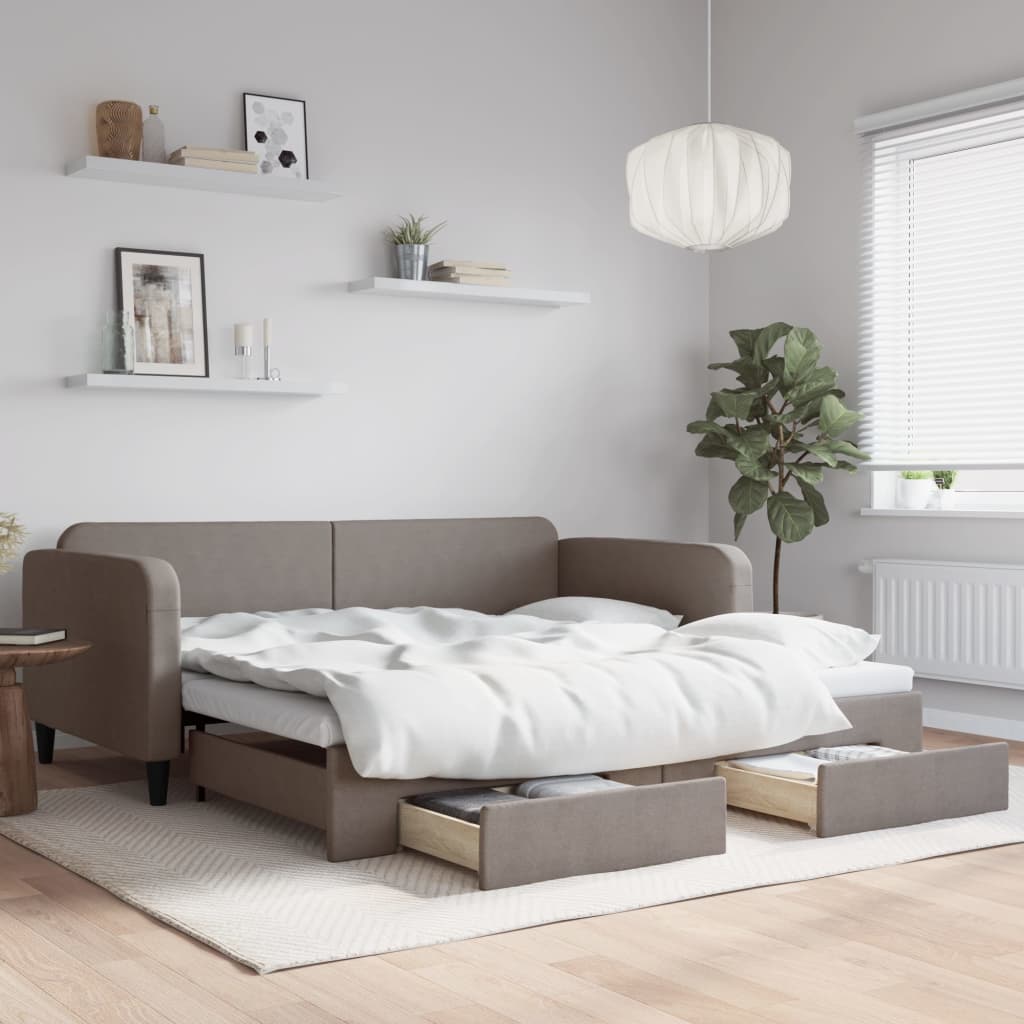 vidaXL Rozkladacia denná posteľ so zásuvkami sivohnedá 100x200cm látka