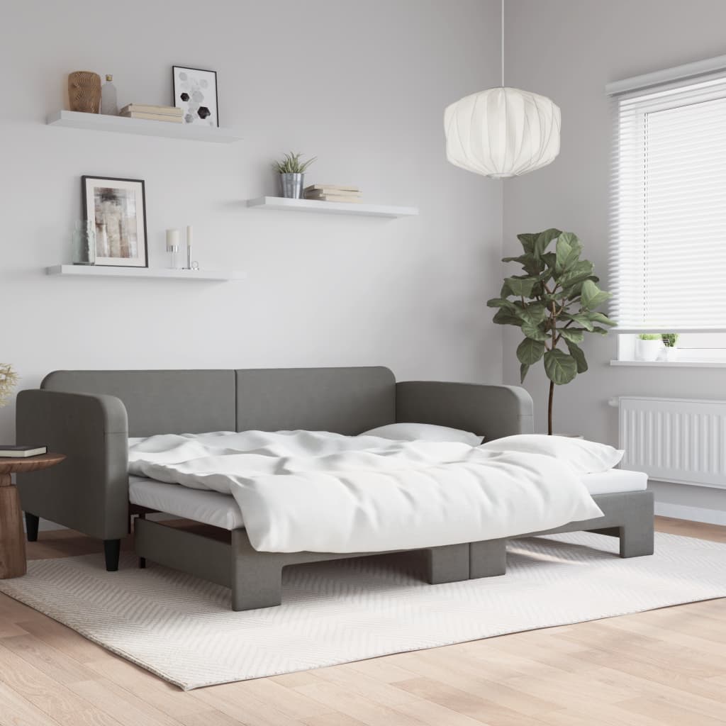 vidaXL Denná posteľ s rozkladacou posteľou tmavosivá 100x200 cm látka
