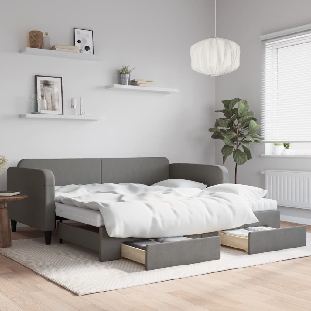 vidaXL Rozkladacia denná posteľ so zásuvkami tmavosivá 100x200cm látka