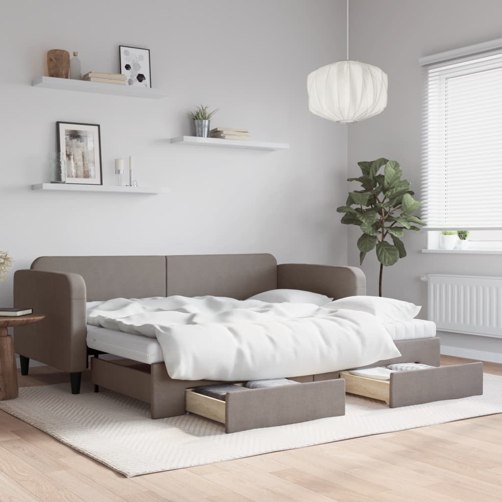 vidaXL Rozkladacia denná posteľ so zásuvkami sivohnedá 90x200 cm látka
