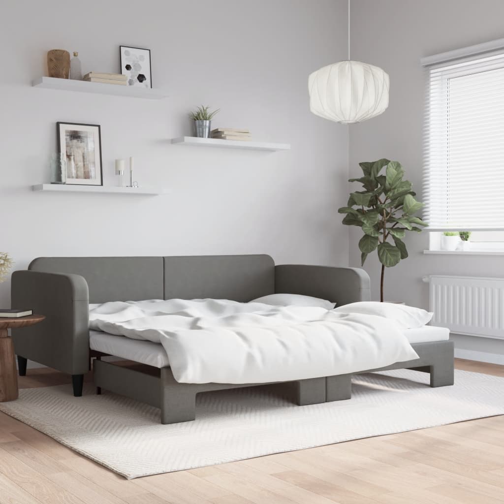 vidaXL Denná posteľ s rozkladacou posteľou tmavosivá 90x190 cm látka